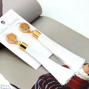 Beautiful White & Gold Tassel Earrings Long